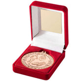 RED VELVET BOX AND 50mm MEDAL RUNNING TROPHY BRONZE - 3.5in